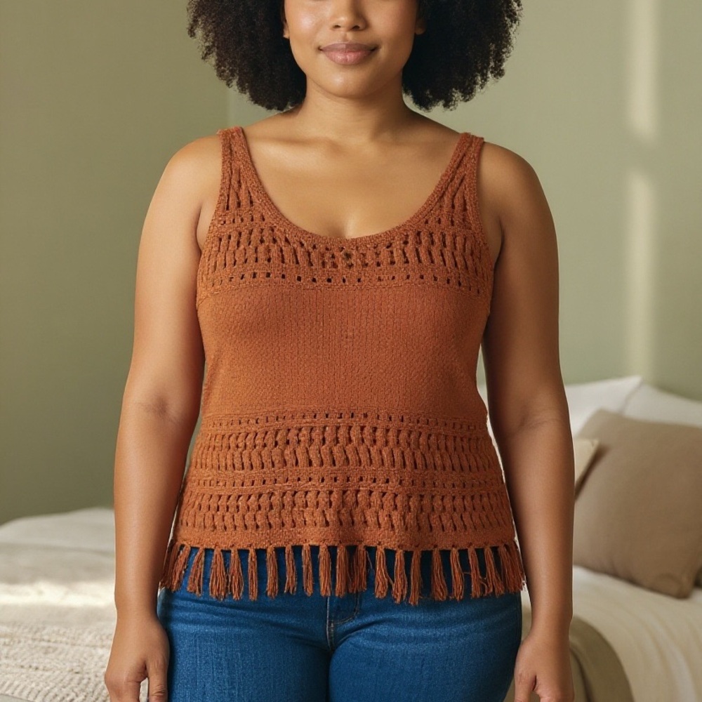 a.n.a Crochet Fringe Tank Top - L